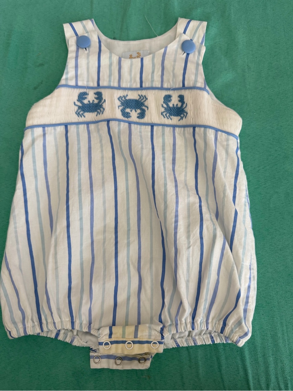 Striped Crab Bubble Romper - Blue & White